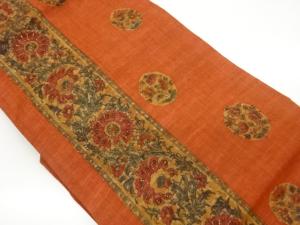 手織り紬金彩縞に花唐草・花丸文模様名古屋帯